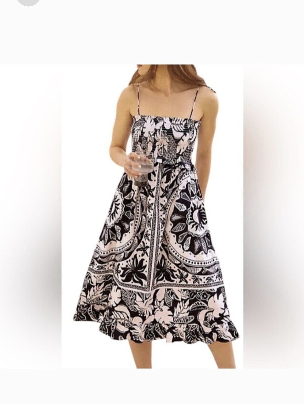 NWT Farm Rio forAnthropologie Black & White Poplin Midi Dress